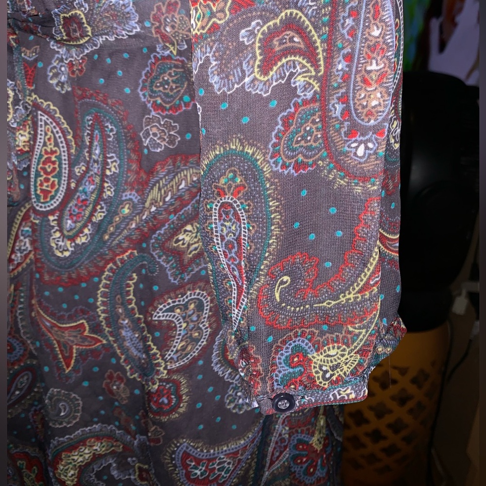 Rare vintage Dunnes Elegant Paisley neck bow dainty 70s style feminine dress 10 - Picture 8 of 11